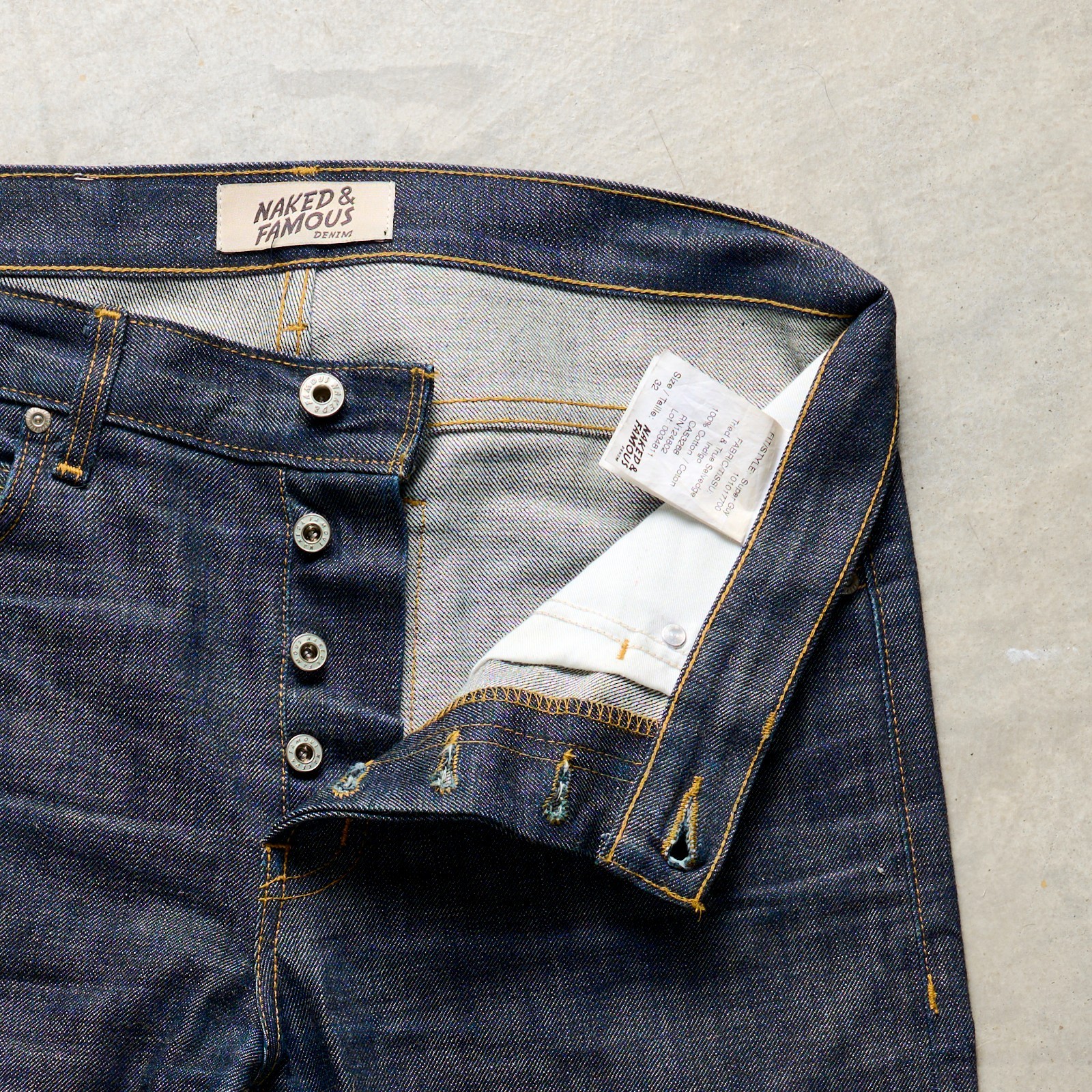 Naked & Famous “Tried & True” Natural Indigo Selvedge Jeans, Super Guy, Size 32