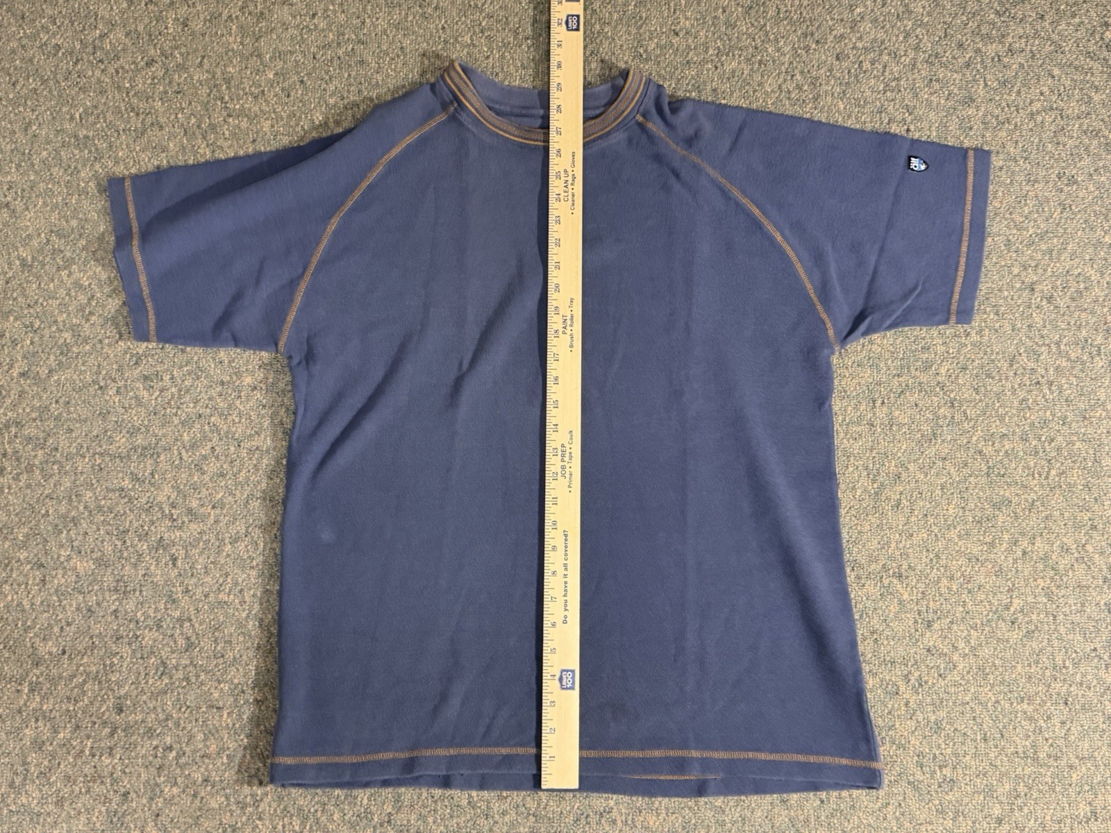 Vintage 90s Alf Kuhl Waffle Knit T Shirt Mens L Blue Jacquard Embroidered Collar
