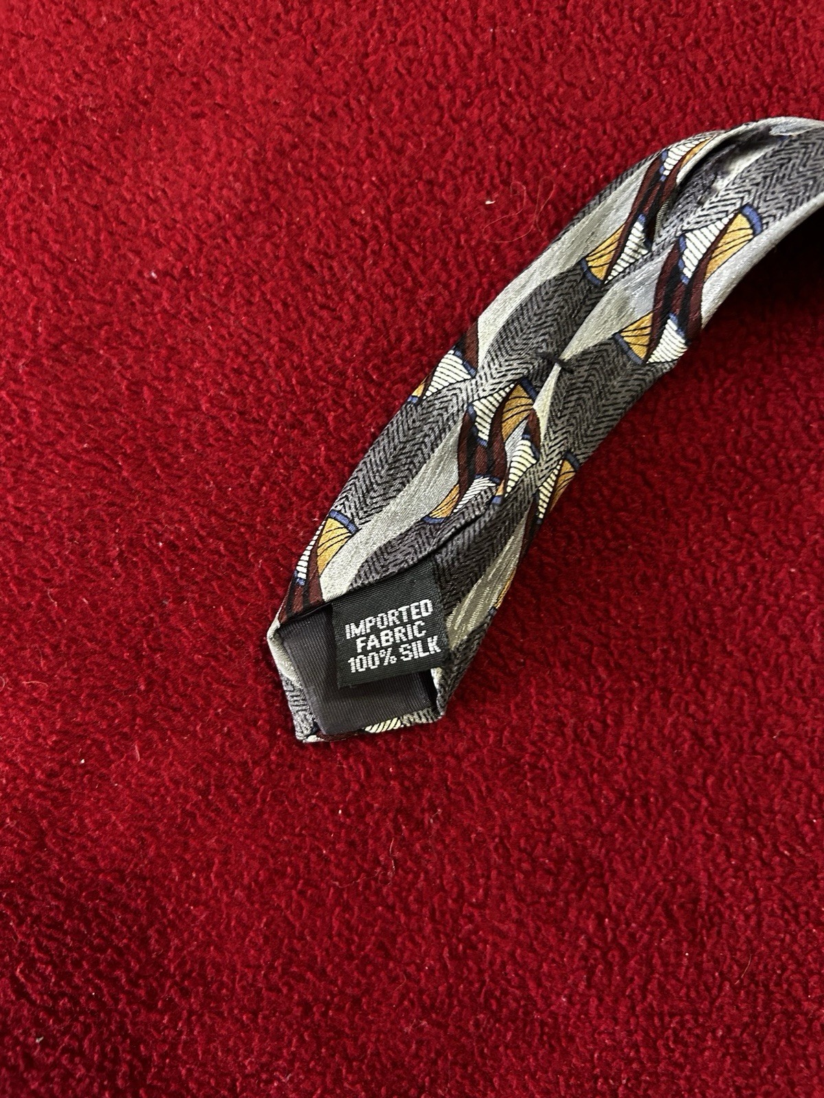 Hill & Archer 100% Silk Men’s Tie Gray Black Brown Yellow White Geometric