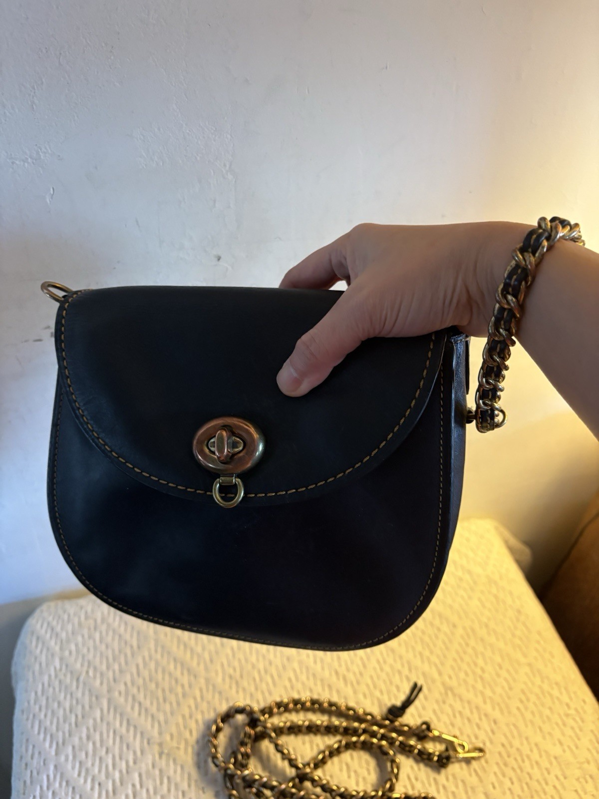 Coach 1941 Iconic Turn Lock Saddle Crossbody Chain & Leather Braided Strap 59241