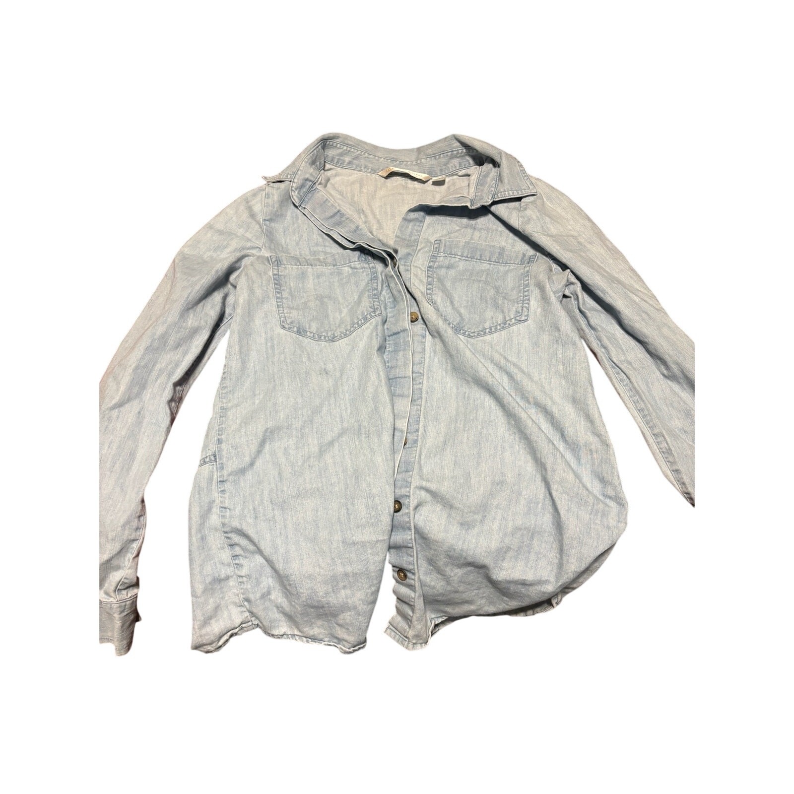 LC Lauren Conrad Womens Chambray Denim Button Front Shirt Light Blue XS Utility