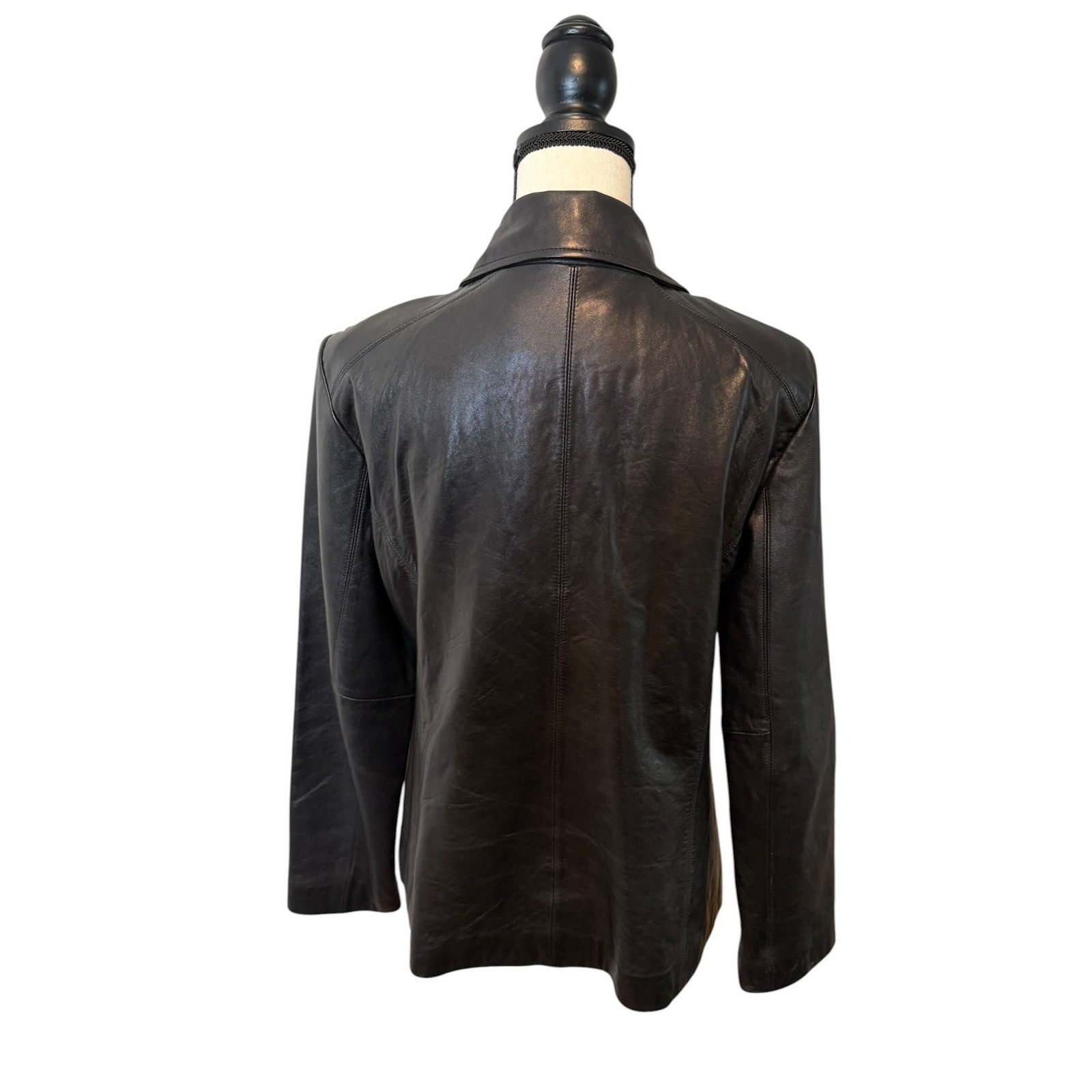Vintage Worthington Black Lambskin Leather Zip Up Jacket Medium 90s Y2K Minimal