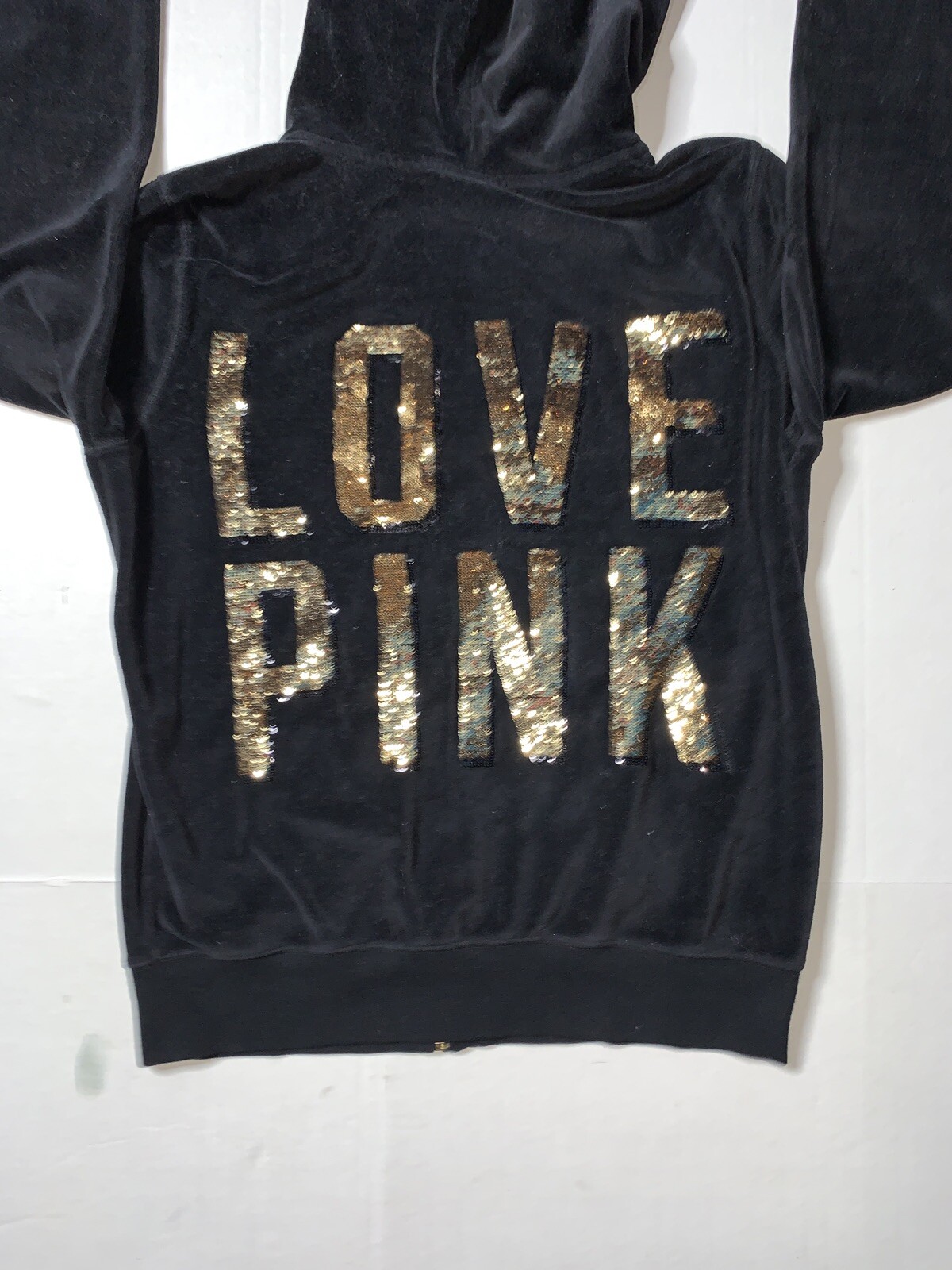 Preowned- PINK Full Zip Athlesiure Sequins Logo Hoodie Womens (Size M)