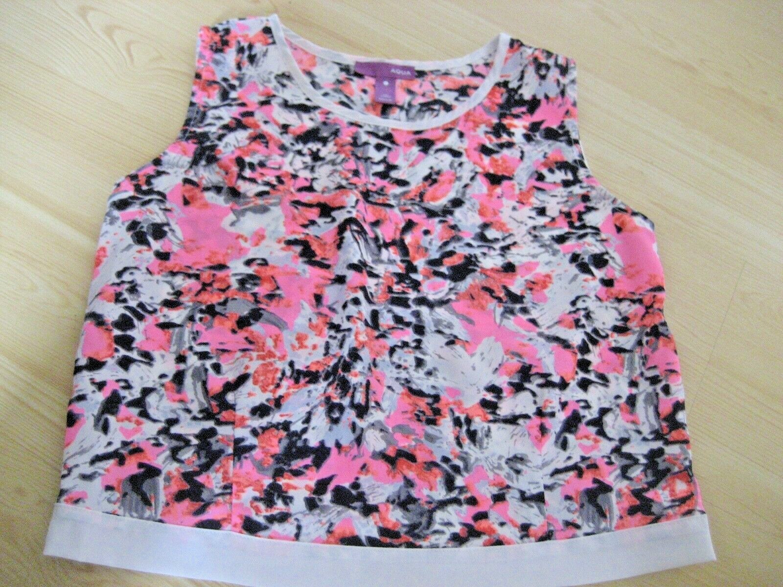 NEW Girls L 6/7 Pink Gray White Black Splat Print AQUA USA Silky BLOUSE TOP TANK