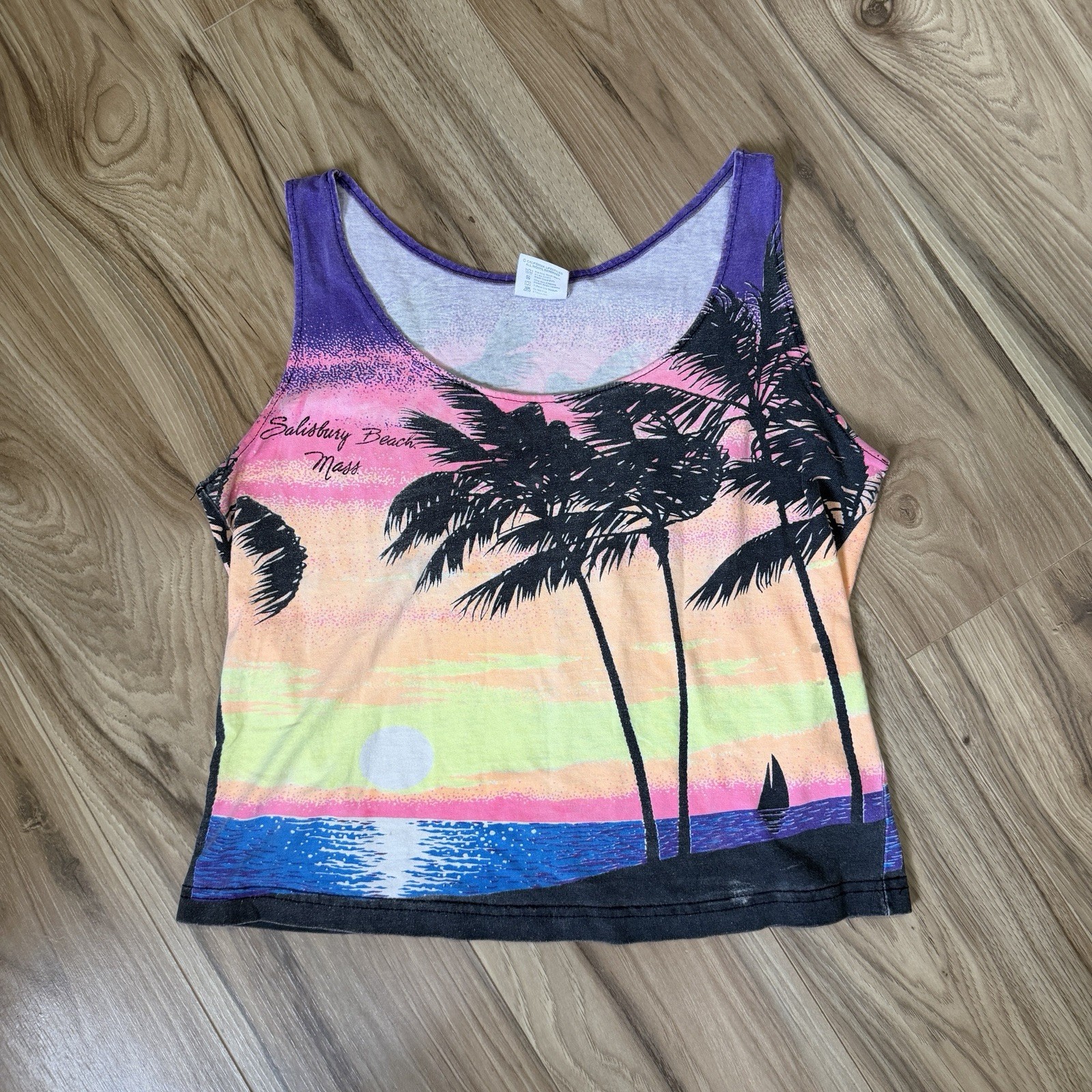 Vintage 90s California Lifestyles Tropical Sunset Crop Tank Small USA