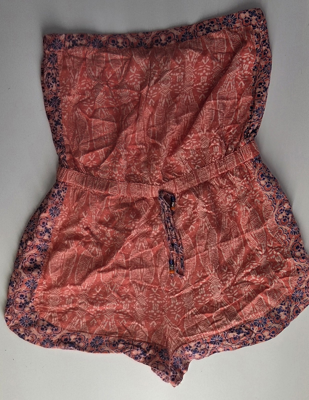 Angie Strapless Shorts Romper Women’s Large Pink Blue Tribal Bohemian Festival