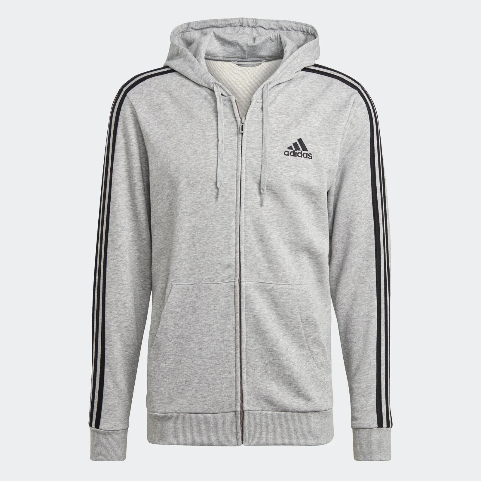 Adidas Men’s Essentials French Terry 3-Stripes full-zip Hoodie Small Gray