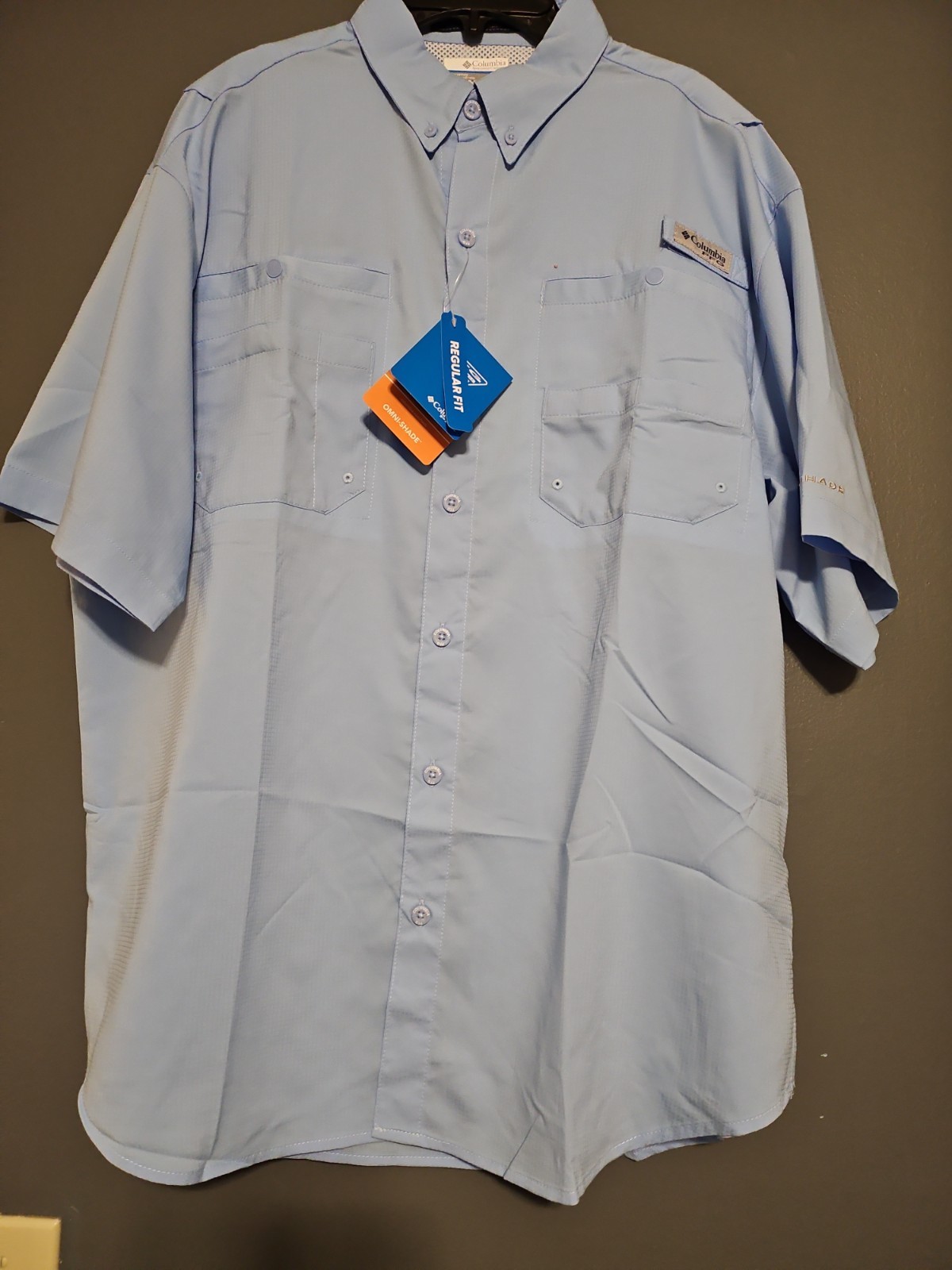 Columbia Tamiami Men’s NWT Blue PFG Button Shirt Short Sleeve Size M