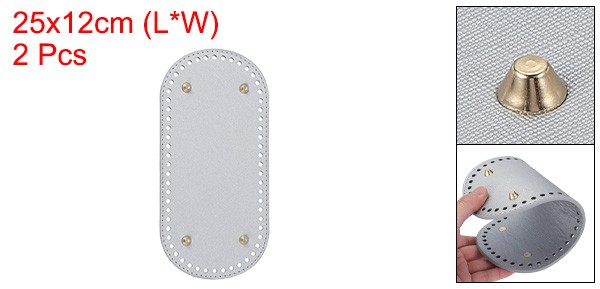 2Pcs Oval PU Leather Bag Bottom Shaper with Holes & Nails 9.8×4.7 Inch Silver