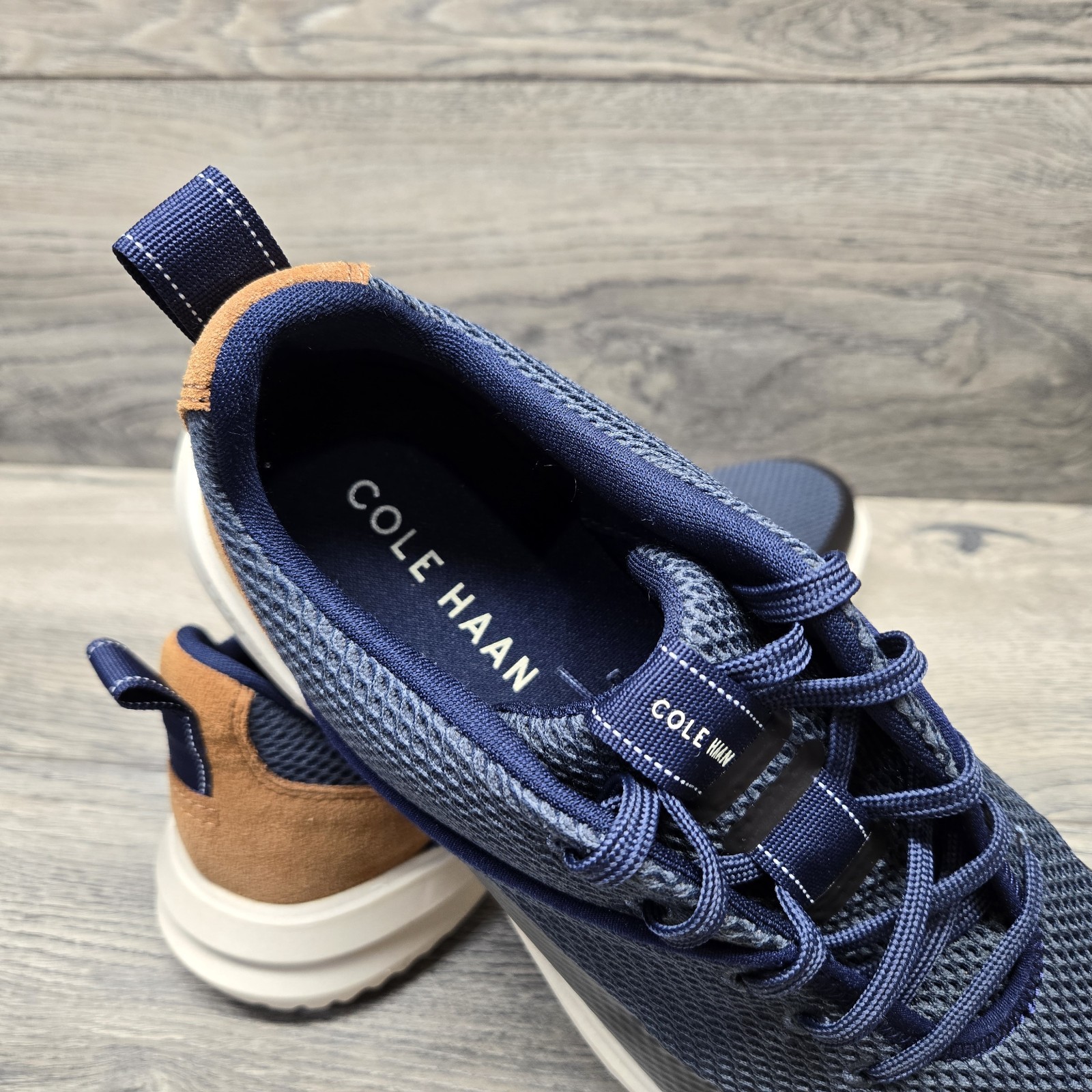 Cole Haan Grand+ Hybrid Sneakers Navy Blue Woven Leather Comfort Shoes Mens Size