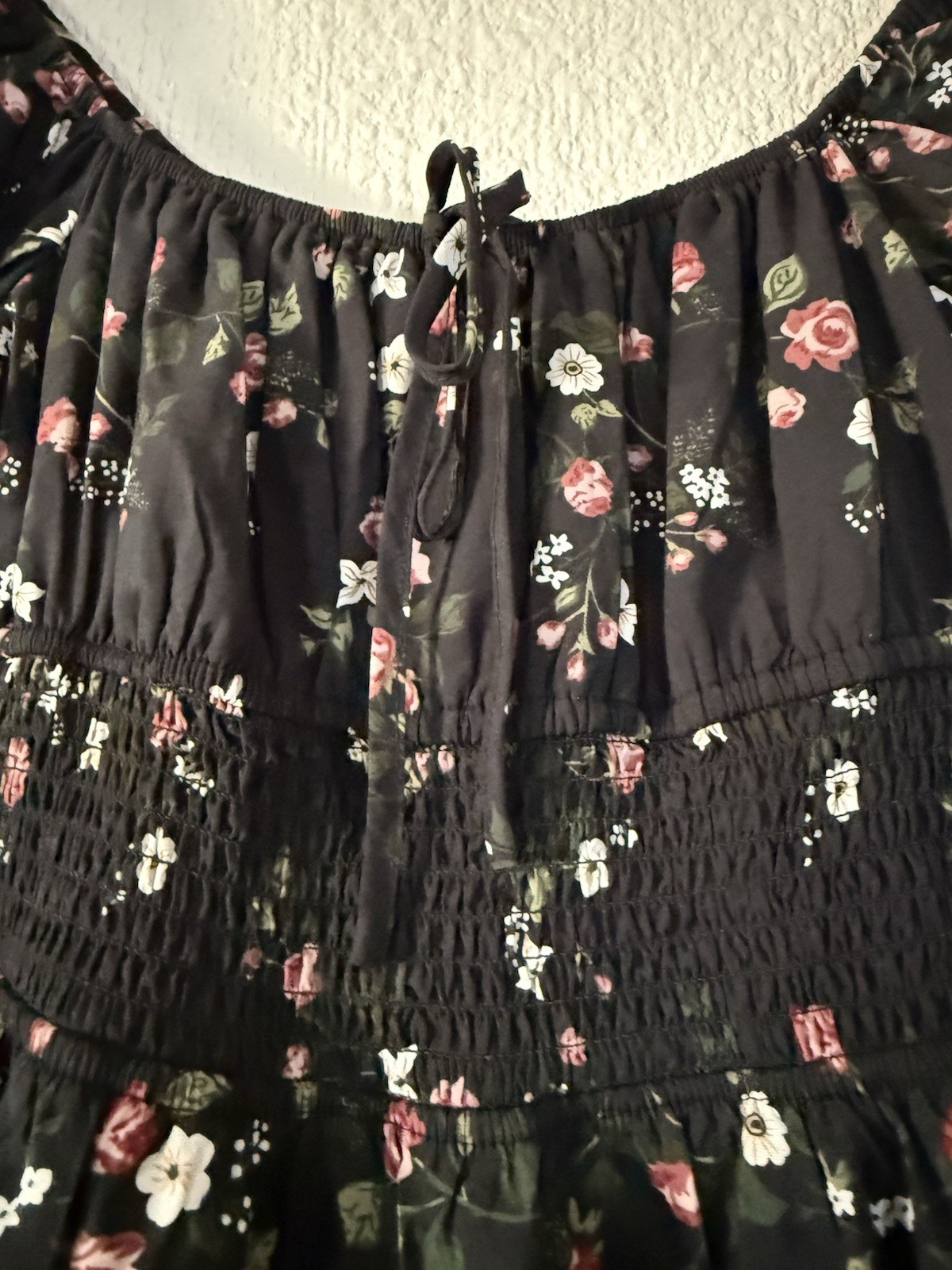 HESPERUS BLACK PUFF SLEEVE FLORAL MINI BOHO DRESS NWOT S
