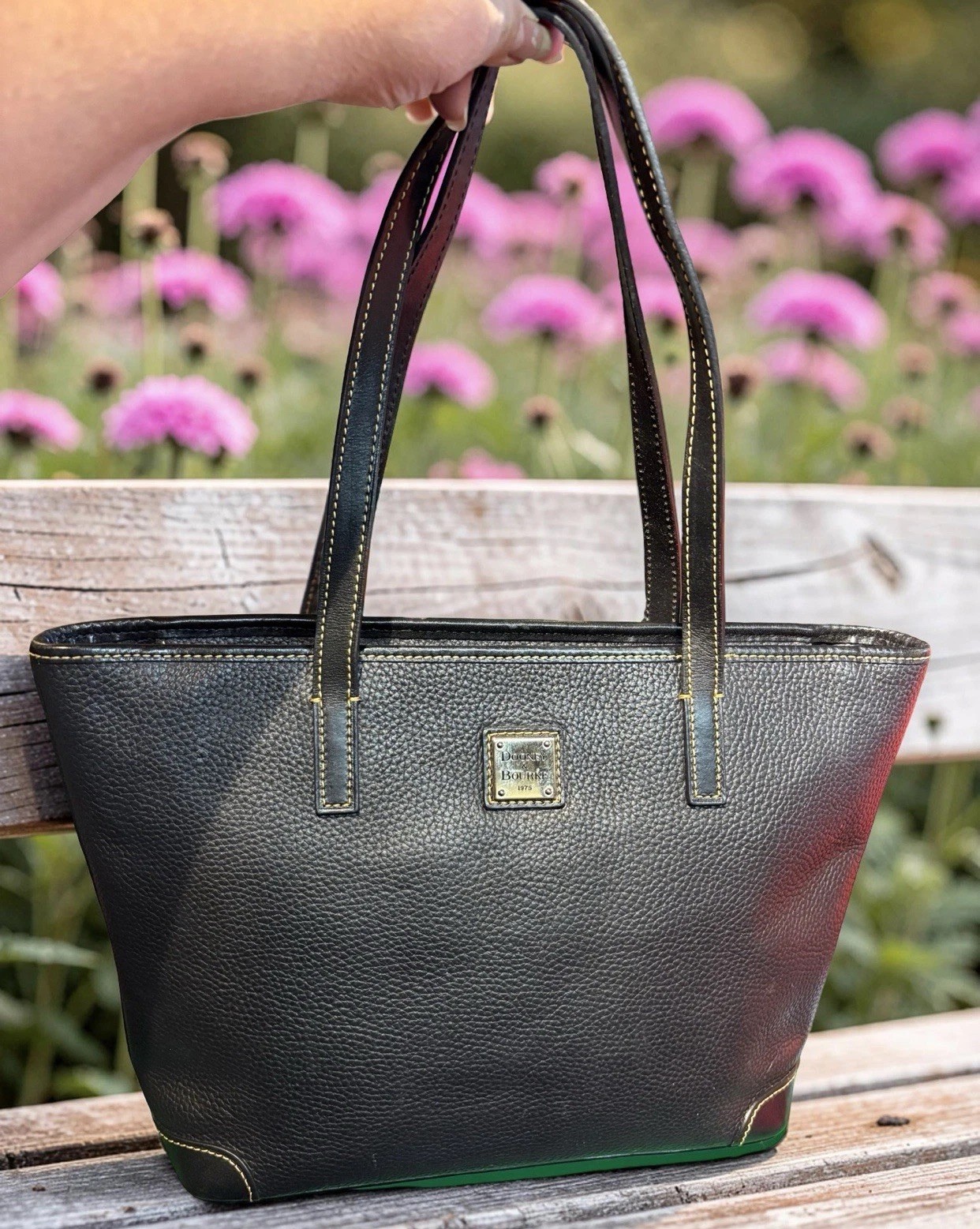 Dooney Bourke Black Pebble Leather Charleston Tote Shopper Shoulder Bag Purse