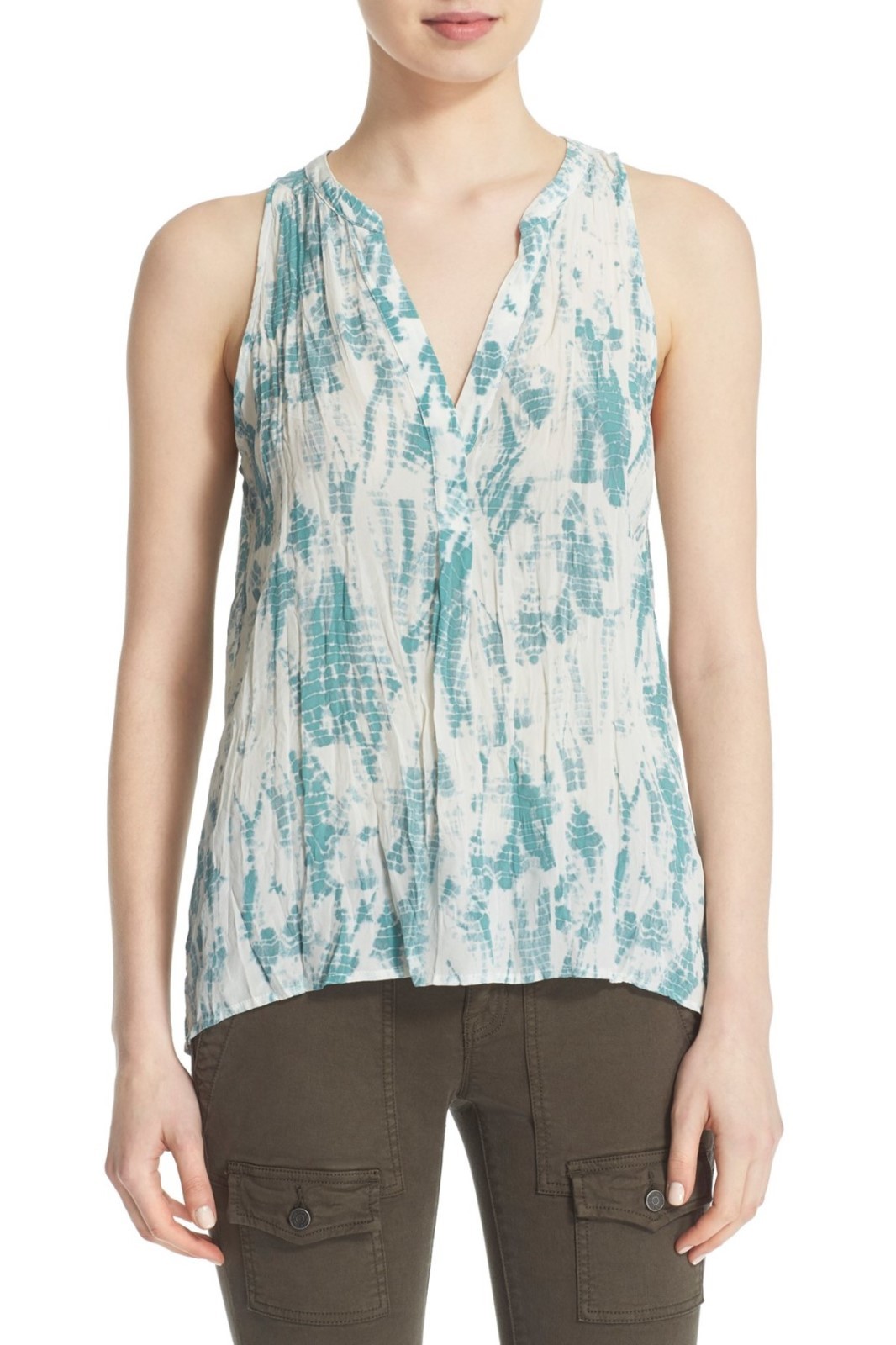 JOIE Aruna Tie-Dye 100% Silk Top Blouse NWT Blue Haze/ White Moss Teal Sz S $188