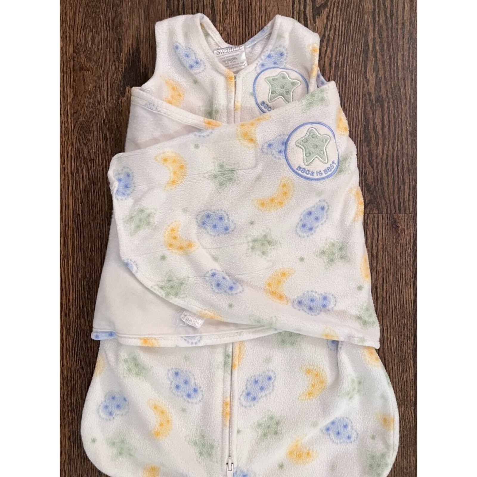 HALO SleepSack Fleece Swaddle Cream Stars Moons Clouds Newborn 0-3M