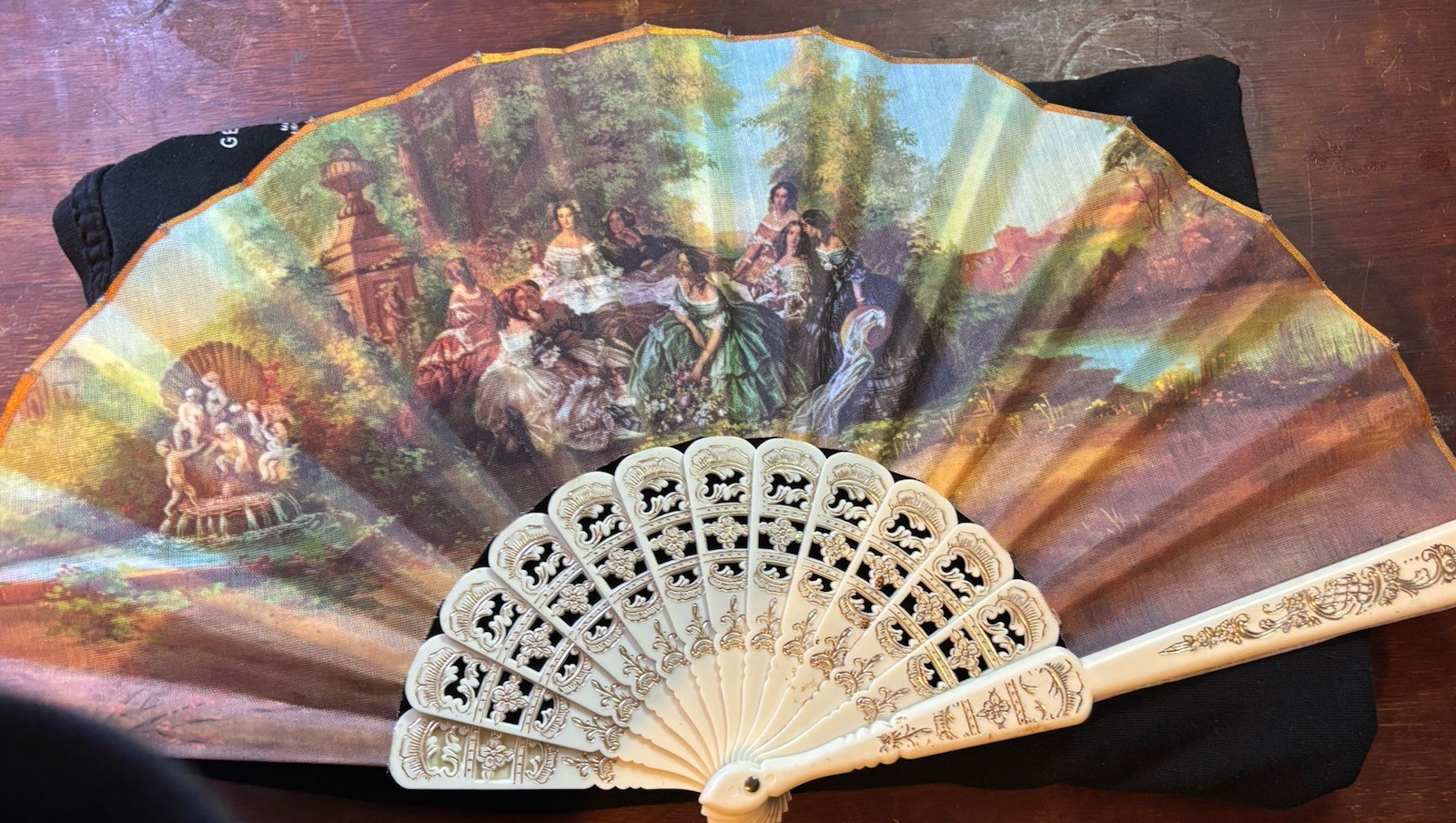 Victorian Multi-Color Hand Fan Ivory Fabric Plastic Formal Occasion