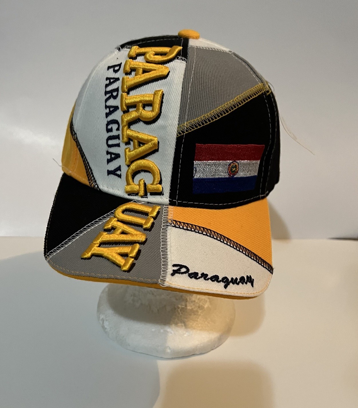 Paraguay Cap Hat Adult Adjustable White Yellow Gray Black NWT