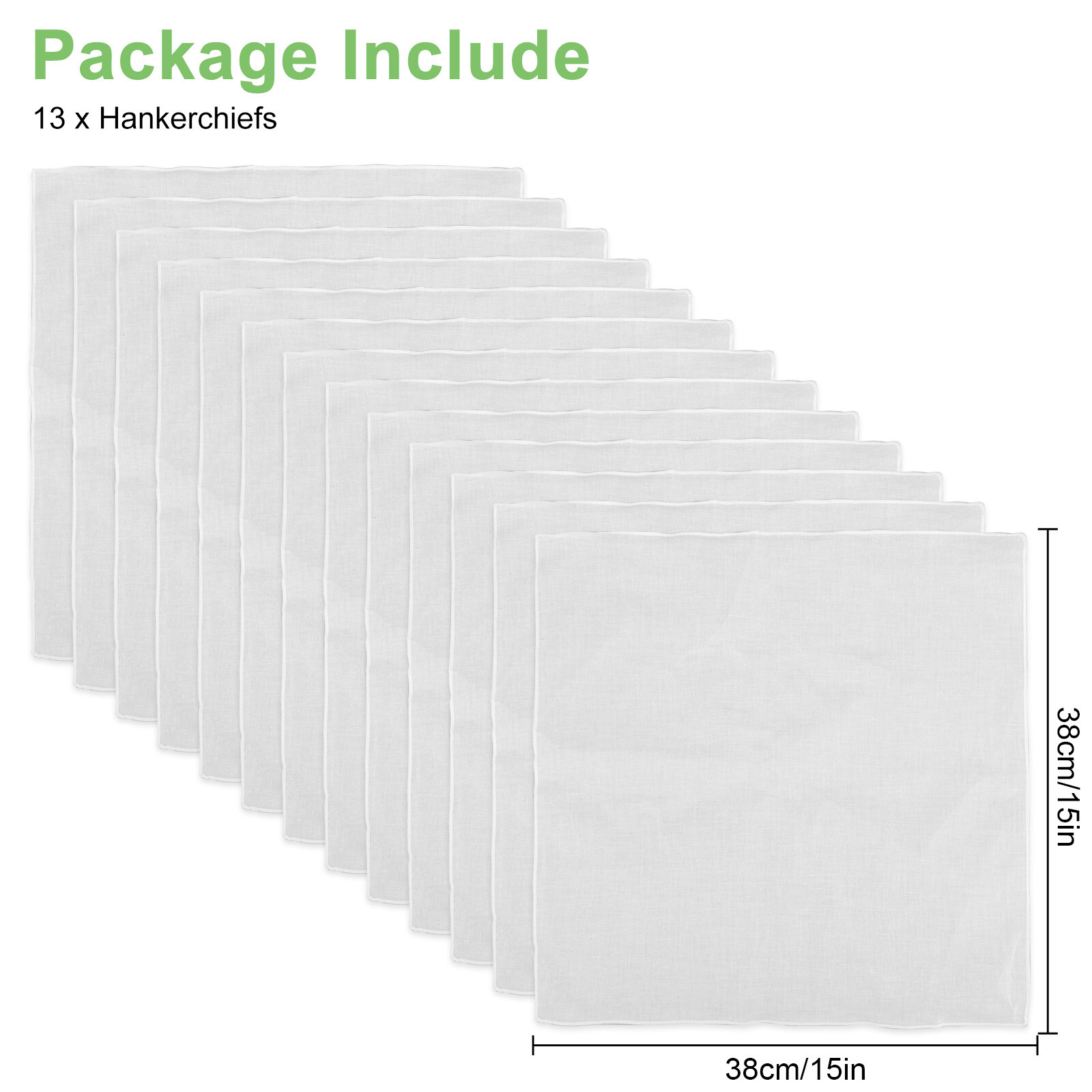 13pcs Men’s Handkerchiefs 100% Cotton White Classic Hankies Pocket Handkerchief