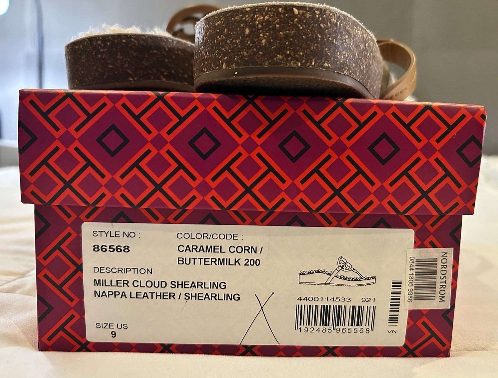 Tory Burch Miller Cloud Shearling Sandals Size 9 – Caramel Corn Nappa Leather