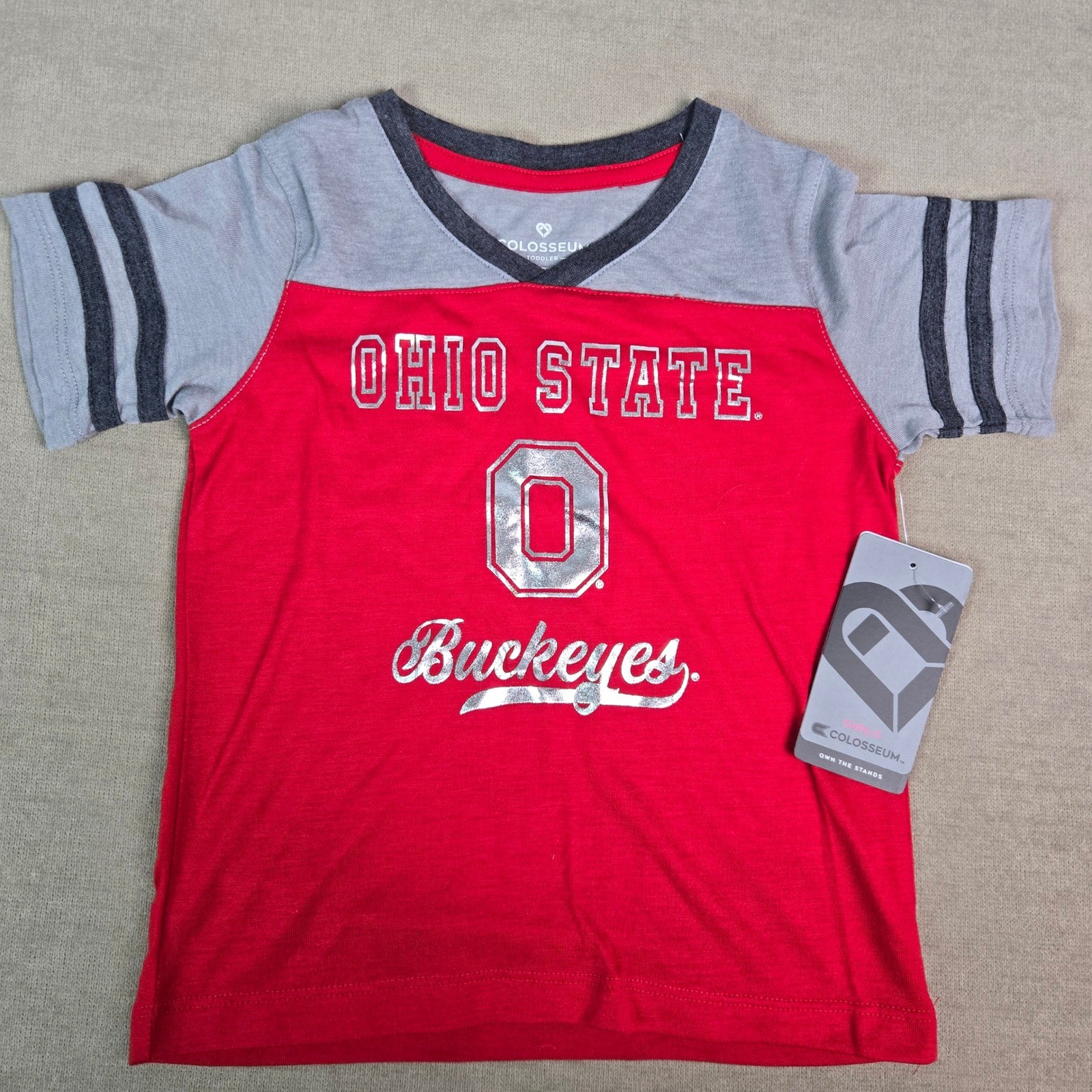 Colosseum Ohio State Buckeyes Toddler Girls Red Bling V-Neck Tee 3T COTS80418
