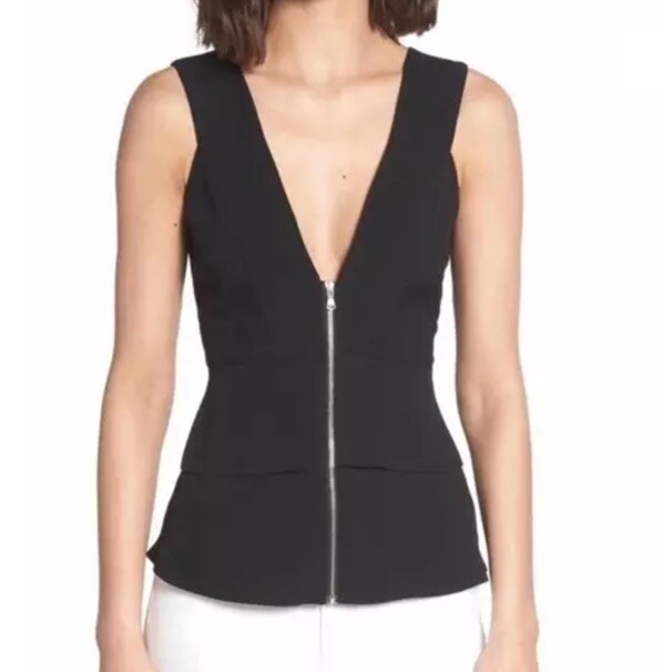 Trouvé Black Sleeveless Zip Front Top Size L