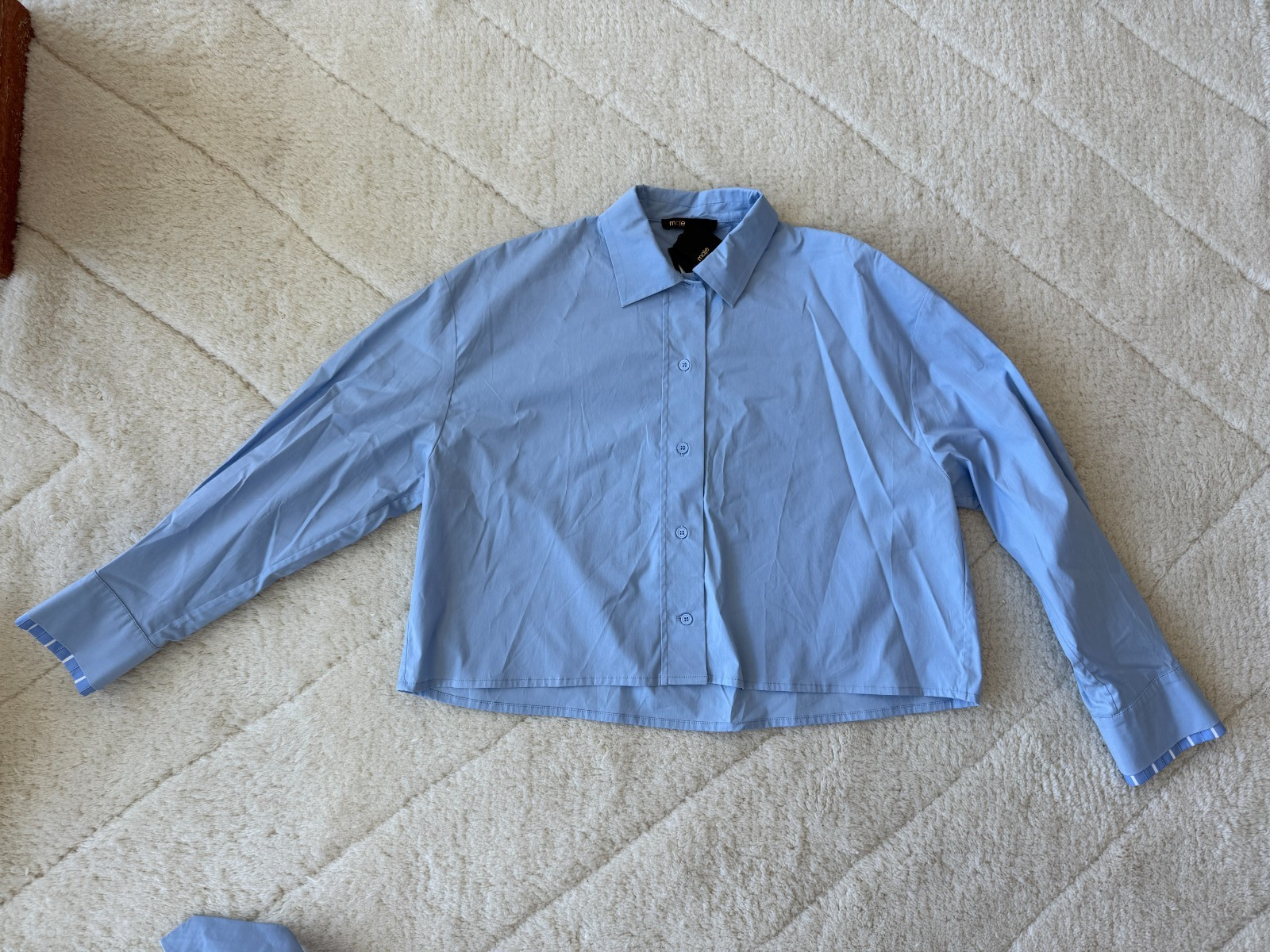 NWT Maje Light Blue Cropped Button Down Shirt with Removable Tie Size S Small