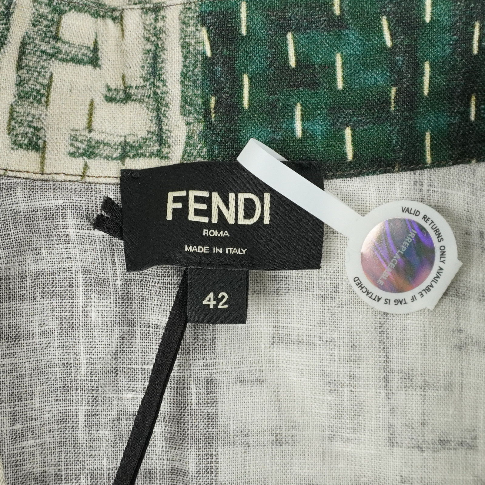Fendi FF Patch Button-Up Linen Shirt In Pecan And Jungle – Men’s Size EU 42