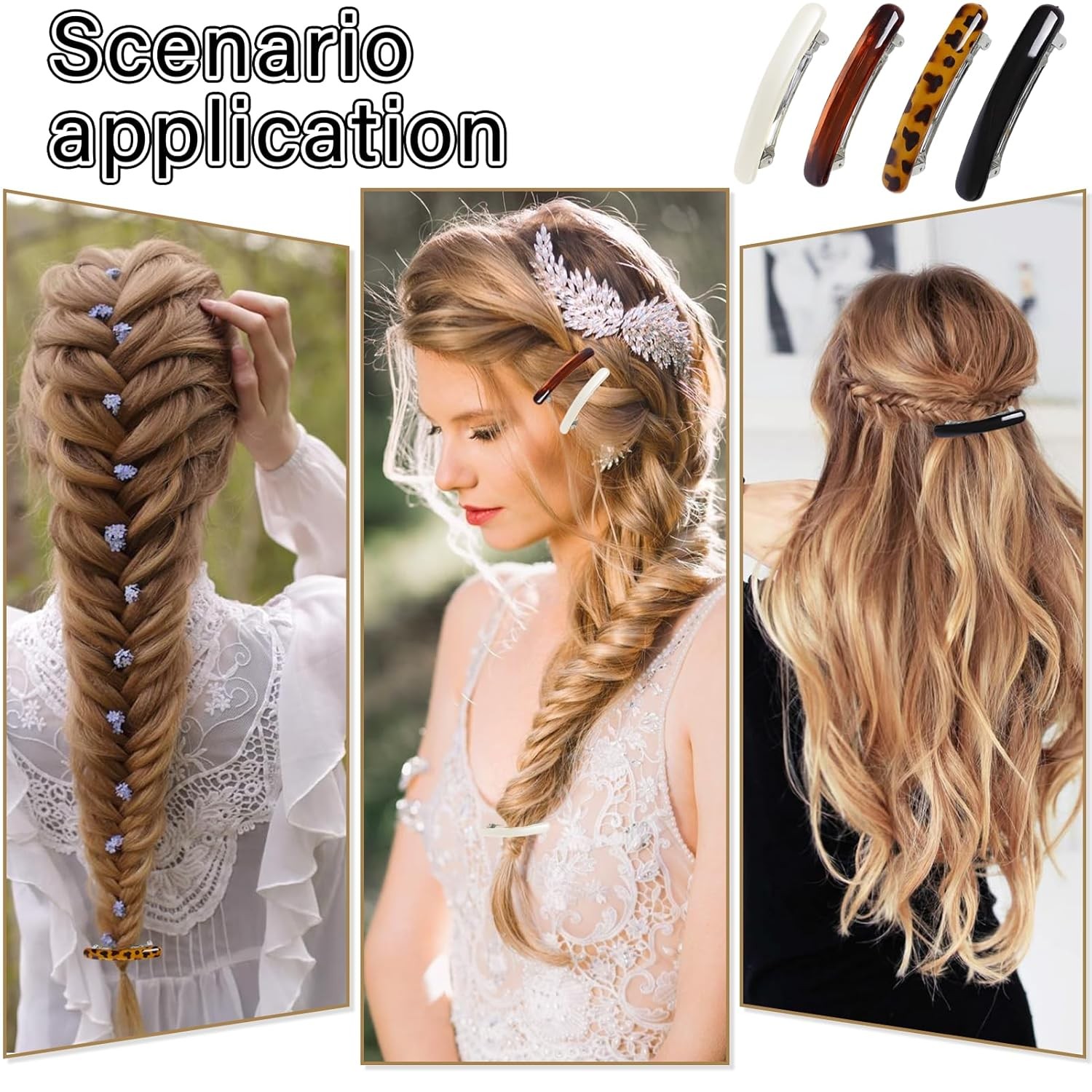 Tortoise Shell Barrettes – 4-Pack French Hair Barrettes for Women Fine Hair, Sty