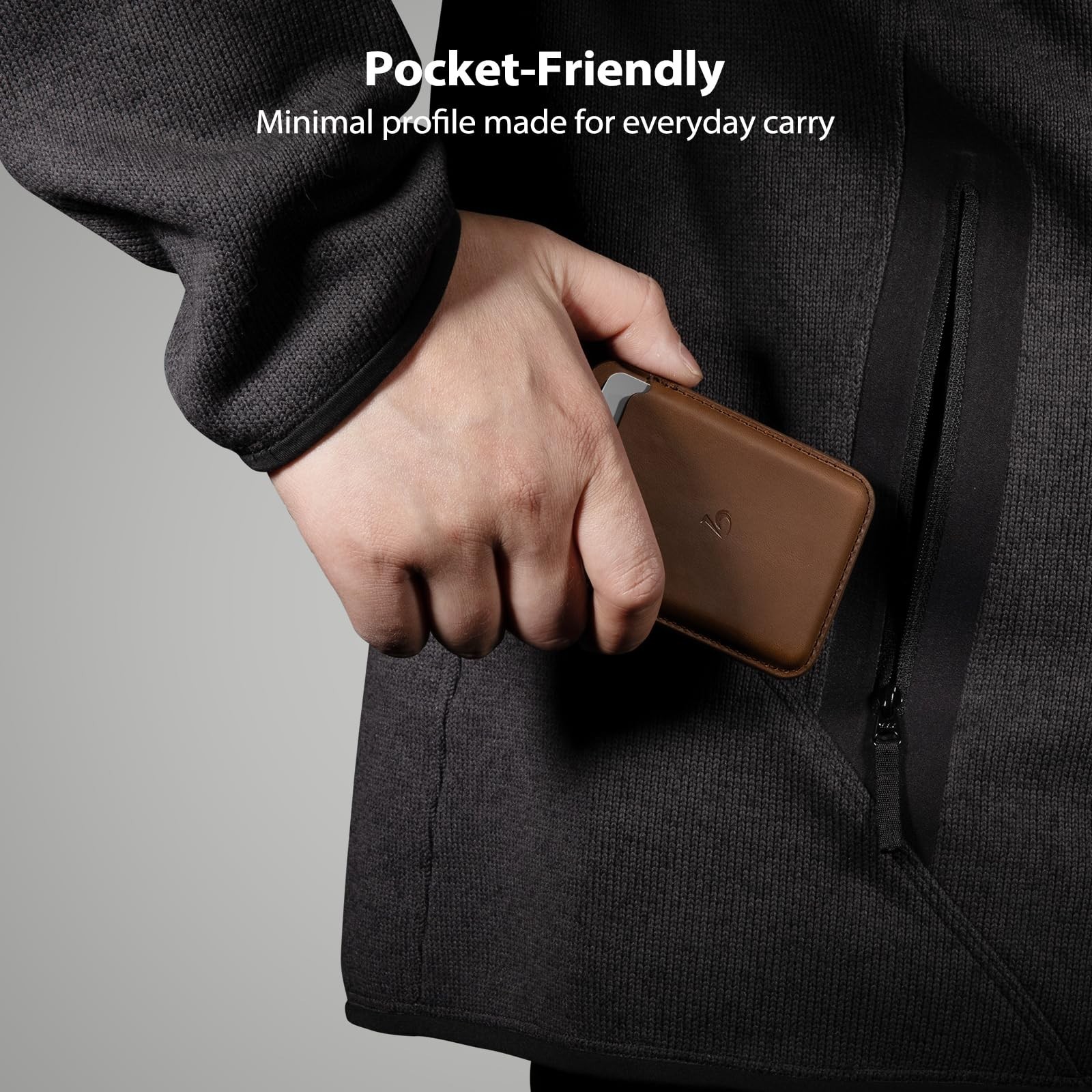 Slim Minimalist Leather Wallet for MagSafe, Magnetic Card Holder, Quick Access,