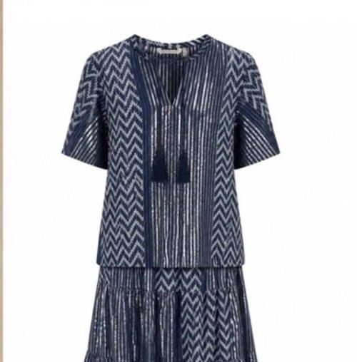 NEW Soft Surroundings Brillar Twilight Blue Foil Striped Blouse TOP {XL 18}