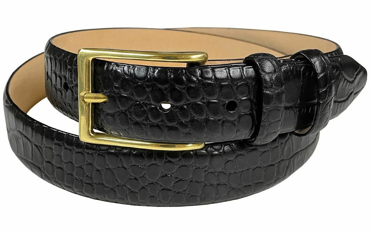 Solid Brass Buckle Italian Calfskin Genuine Leather Dress Belt 1-1/8″(30mm) Wide