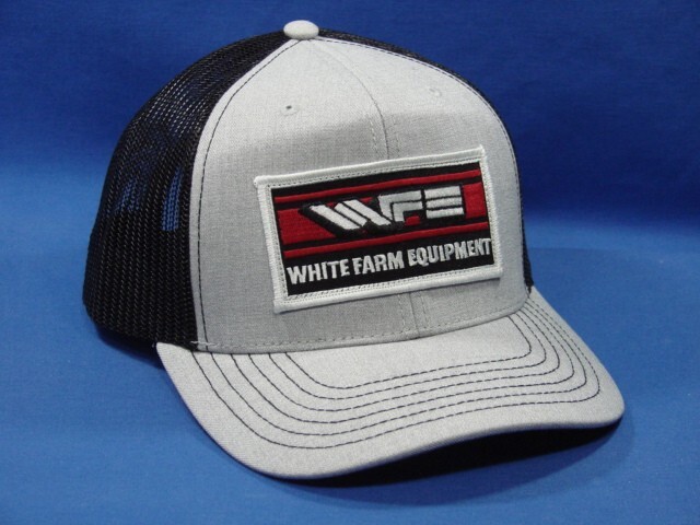 White Farm Equipment Tractor Hat – Heather Grey W/ Black Mesh Snapback – Trucker