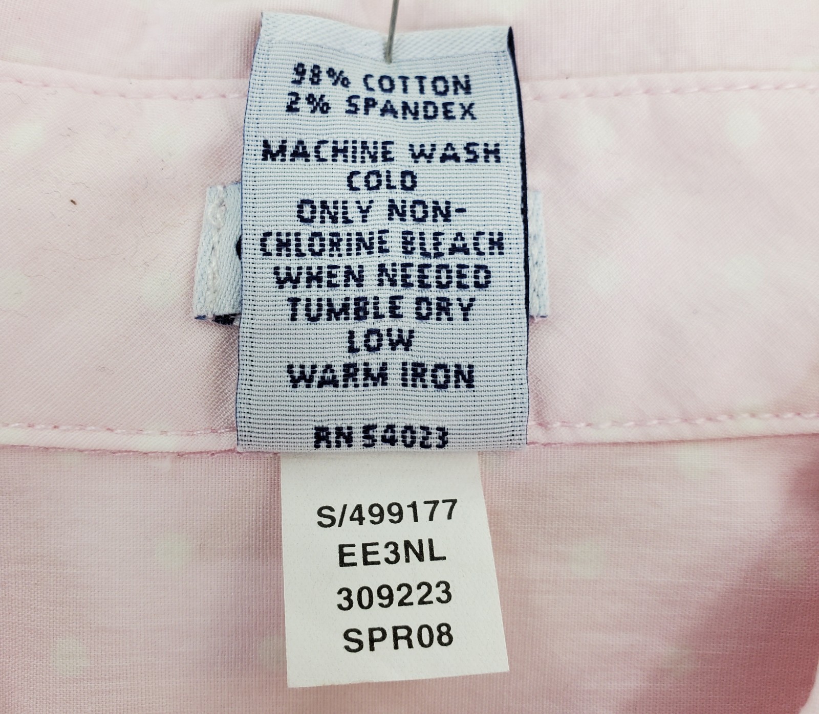 GAP Stretch Button Shirt Women L Soft Pink White Polka Dot Cotton Spandex Fitted