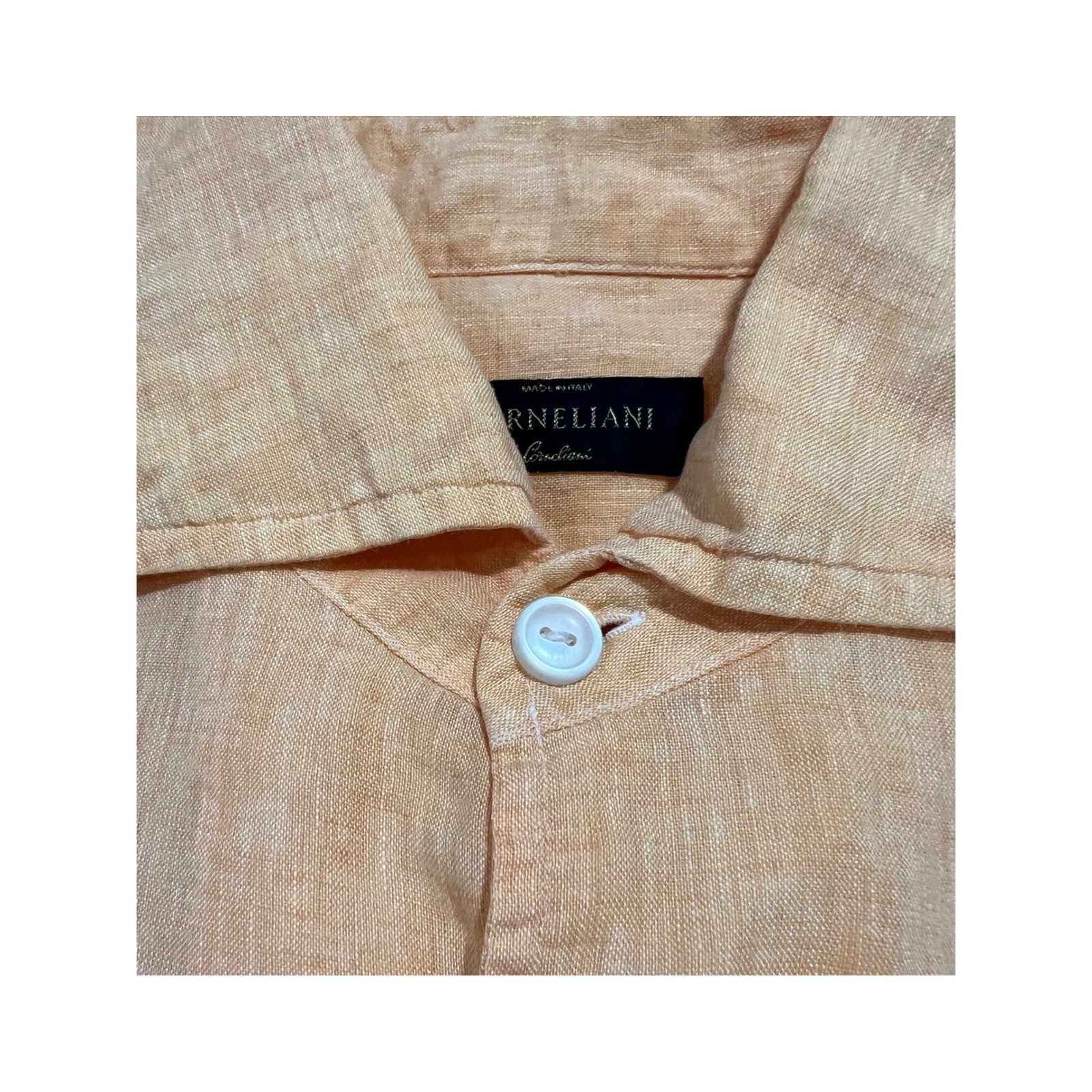 Corneliani Button Down Mens 15.5/39 Peach Orange Linen Made in Italy Luxury B27