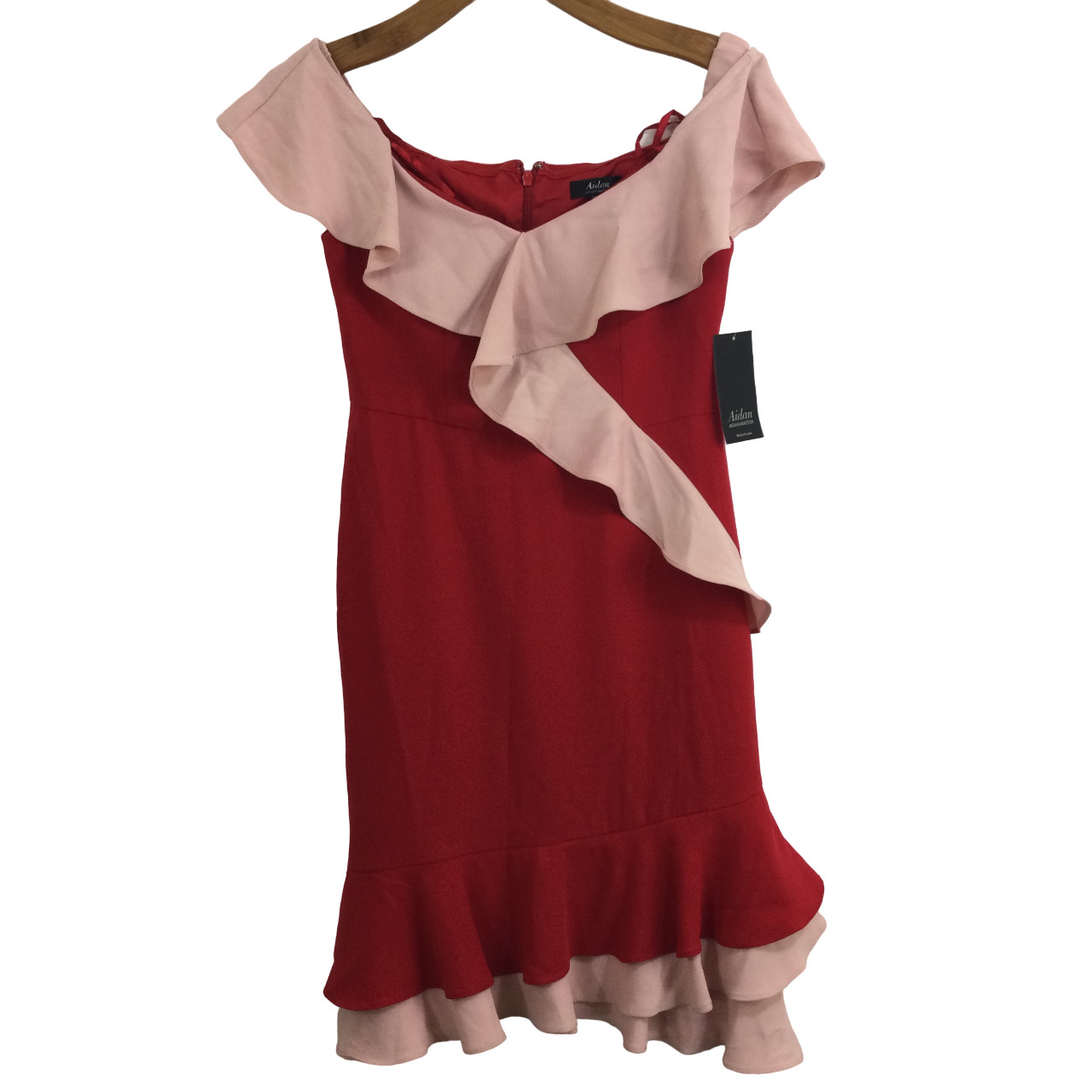 Aidan by Aidan Mattox Women Off-the-Shoulder Flounce-Trim Crepe Cocktail Dress 6