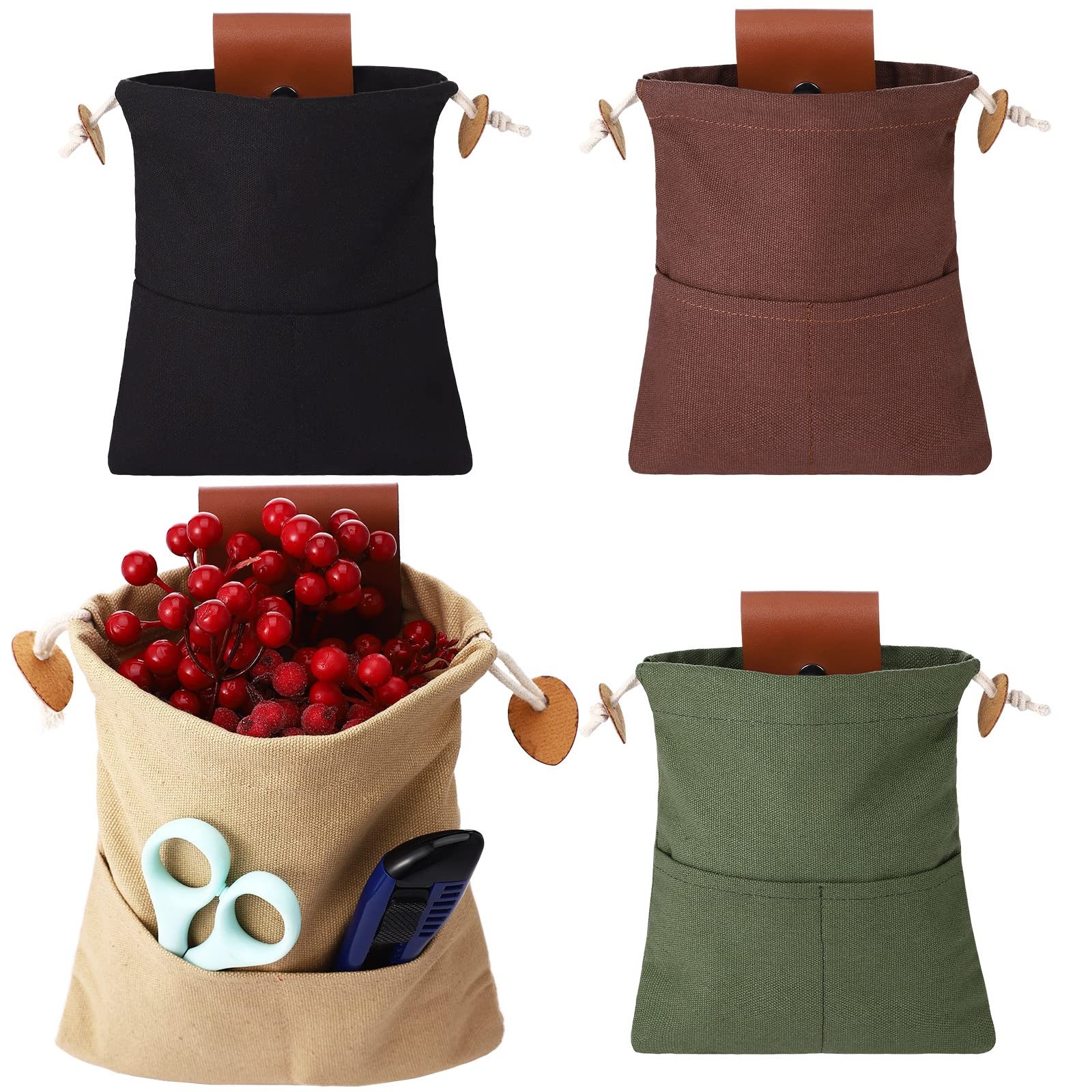 Foraging Bag Collapsible Canvas PU Leather 12.6×8.3in – Outdoor Hiking Pouch
