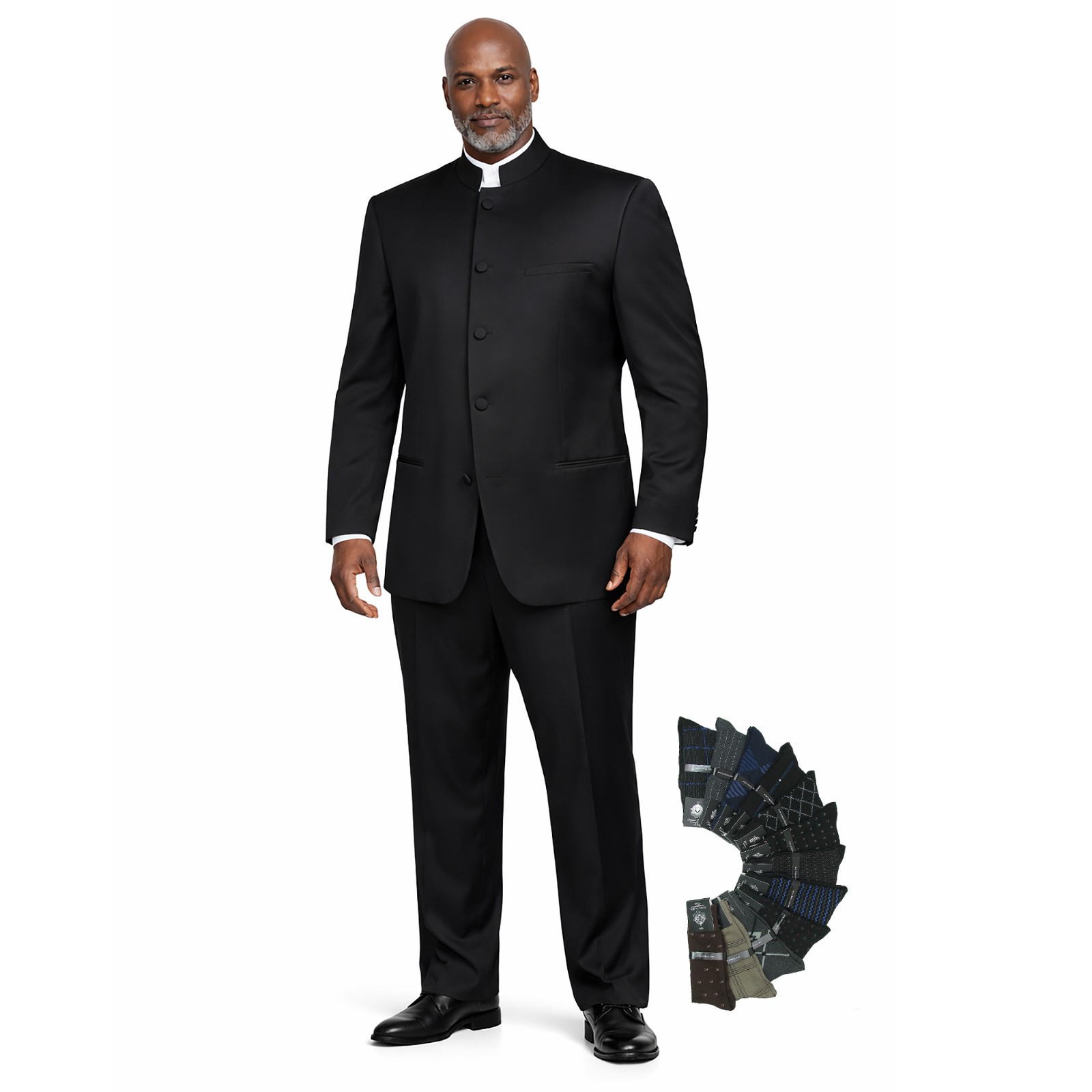 Modern Banded Collar Nehru Men Suit, Luxury Wool Feel, Regular Fit, Free Socks